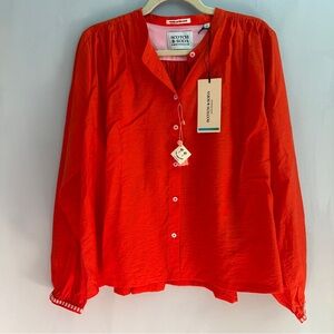 *New* Scotch & Soda Flowy Linen Blend Embroidered Blouse, Size Large